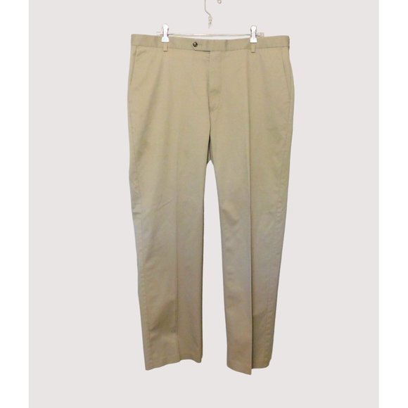 Roundtree & Yorke Chino Pants 41x32 Khaki Tan Flat Front Cotton Spandex - Picture 5 of 7